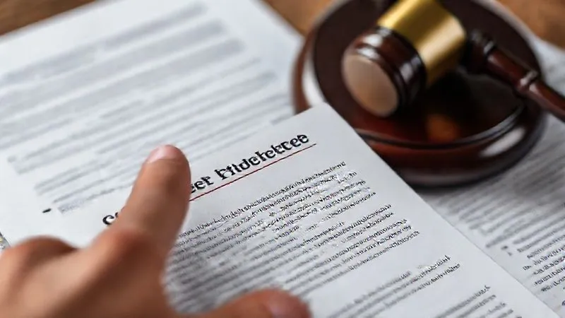 A professional, close-up shot of a hand highlighting a section in a legal document titled 'Consumer Protection Act,' with other blurred legal texts and a gavel in the background. Photorealistic, professional photography, 8K, cinematic lighting, sharp focus, depth of field, shot on a high-end DSLR.