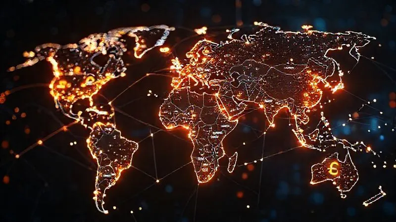 A photorealistic image depicting a futuristic global financial network, with glowing lines connecting major cities on a holographic world map, superimposed with subtle EUR and USD currency symbols, representing interconnectedness and the forces shaping global trade and currency flows, 8K hyper-detailed, cinematic lighting.