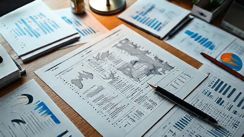 A meticulously organized desk with a detailed business plan laid open, surrounded by financial charts, market research reports, and a pen poised for strategic annotations, bathed in soft, analytical light, photorealistic, professional photography, 8K, cinematic lighting, sharp focus, depth of field, shot on a high-end DSLR.