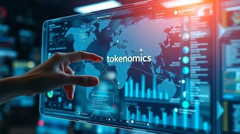 A photorealistic image of a complex holographic projection of a tokenomics model, with various data points and flow lines, being interactively adjusted and refined by a human hand, representing continuous optimization. The scene is futuristic, with soft, ambient lighting, sharp focus on the holographic interface, depth of field blurring a high-tech control room background, 8K hyper-detailed, professional photography, shot on a high-end DSLR.