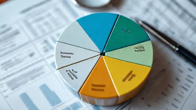 A photorealistic infographic showing a pie chart with five distinct slices representing credit score factors: Payment History (largest slice), Amounts Owed, Length of Credit History, Credit Mix, and New Credit. Each slice has a clear percentage label. Professional photography, 8K, cinematic lighting, sharp focus on the chart, depth of field blurring a background of financial documents, shot on a high-end DSLR.