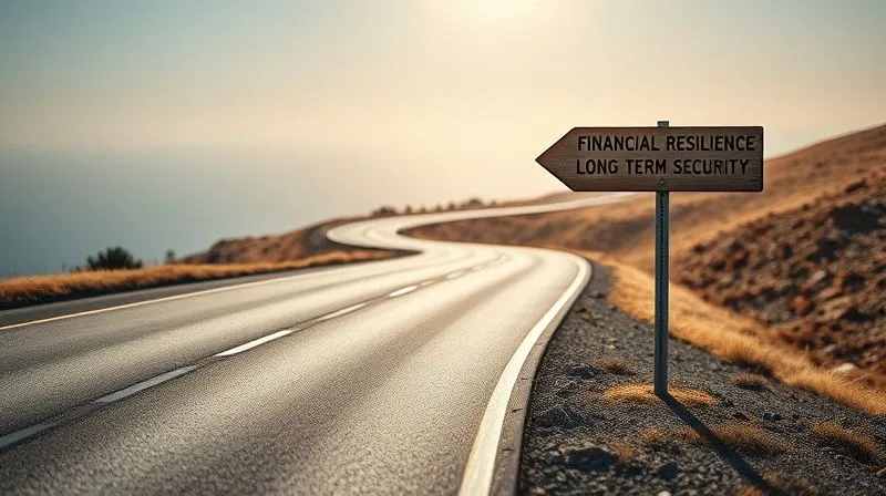 A photorealistic image of a clear, winding road stretching into the horizon, symbolizing a well-planned financial roadmap. On the side of the road, a sturdy, well-maintained sign points towards 'Financial Resilience' and 'Long-Term Security'. Cinematic lighting, sharp focus on the road and sign, depth of field, 8K, professional photography.