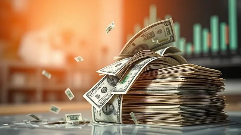 photorealistic, professional photography, 8K, cinematic lighting, sharp focus, depth of field, shot on a high-end DSLR. A dynamic visual metaphor of money flowing. A stream of crisp, new banknotes (e.g., USD) is shown actively cascading downwards, representing accelerated payments, directed towards a stack of decreasing debt bills. The background is slightly blurred with subtle financial graphics, emphasizing movement and progress towards debt reduction. The lighting is bright and optimistic.