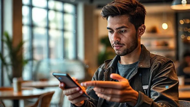 A photorealistic, professional photography, 8K, cinematic lighting, sharp focus, depth of field, shot on a high-end DSLR, depicting a diverse Gen Z individual (early 20s) with a thoughtful expression, expertly navigating a sleek, modern banking app on a smartphone, surrounded by subtle digital overlays and data streams, emphasizing ease of use and instant access. The background is a clean, minimalist urban cafe.