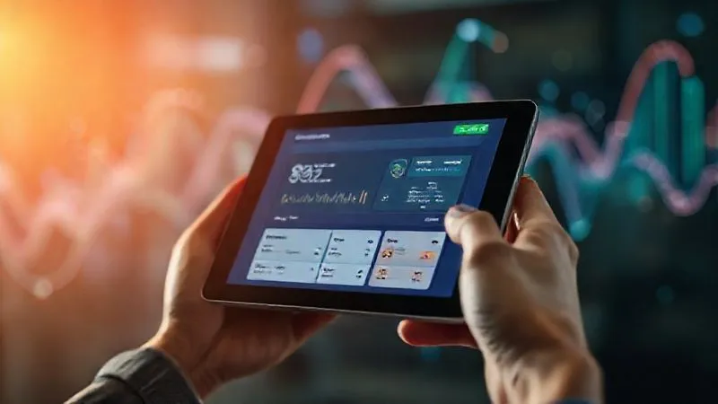 A photorealistic, professional photography, 8K, cinematic lighting, sharp focus, depth of field, shot on a high-end DSLR, showing a vibrant, clean digital interface for a niche financial product (e.g., micro-savings or gig economy banking), displayed on a tablet held by a hand, with abstract data visualizations flowing seamlessly in the background, conveying innovation and accessibility. The focus is on the user-friendly design.