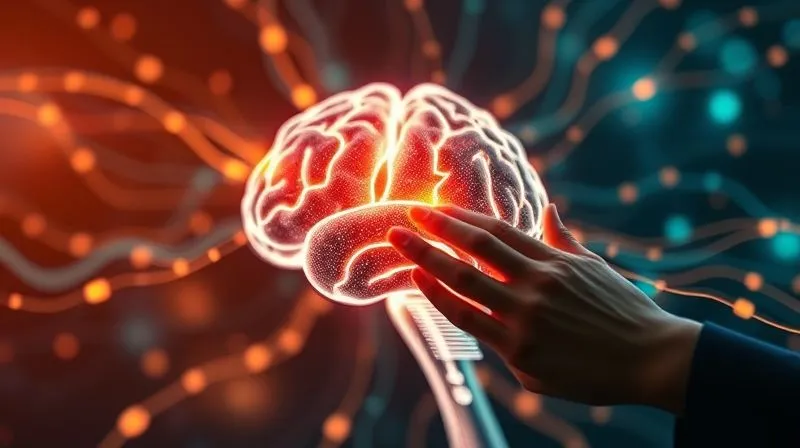 A photorealistic abstract visualization of data streams flowing into a central, glowing brain-like structure, representing insights and personalized solutions. The data is vibrant and interconnected, with a human hand gently interacting with the flow. Cinematic lighting, sharp focus, depth of field, 8K hyper-detailed, professional photography.
