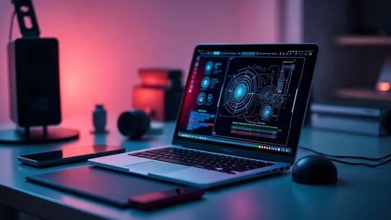 A photorealistic image of a sleek, minimalist desk setup with a laptop displaying an AI interface automating tasks, surrounded by a subtle glow representing efficiency, cinematic lighting, sharp focus on the screen, depth of field blurring the background, 8K hyper-detailed, shot on a high-end DSLR.