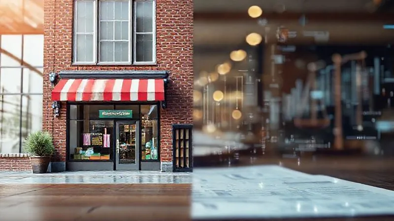 A photorealistic image depicting a clear division between a traditional brick-and-mortar storefront and a modern e-commerce website on a tablet, with a blurred background of abstract legal documents and digital data streams, symbolizing the shift in commerce and law. Professional photography, 8K, cinematic lighting, sharp focus, depth of field.