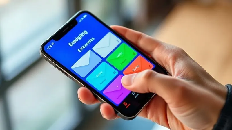 A sleek smartphone displaying a budgeting app with colorful 'envelope' categories like 'Groceries', 'Utilities', 'Entertainment', and 'Savings', each showing a remaining balance. The screen is vibrant and user-friendly, with a professional's hand gently holding the device. photorealistic, professional photography, 8K, cinematic lighting, sharp focus, depth of field, shot on a high-end DSLR.