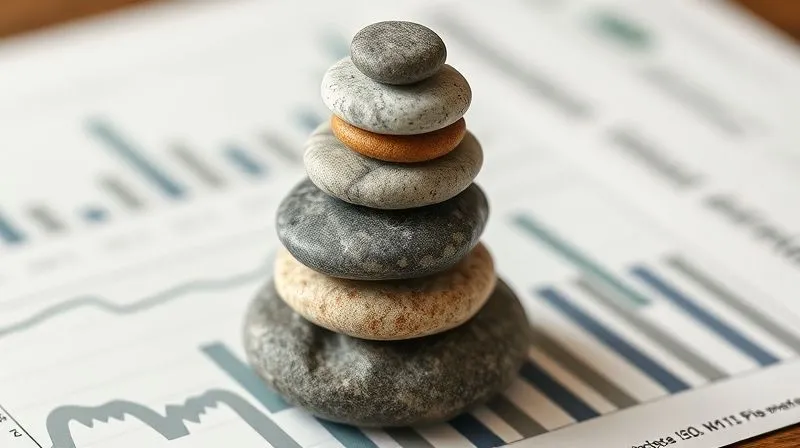 A photorealistic image of a stack of polished river stones forming a stable, well-balanced pyramid on a financial ledger, symbolizing a strong financial buffer and stability. Soft, warm lighting, sharp focus on the stones, depth of field blurring a background of blurred financial documents. 8K hyper-detailed, professional photography.