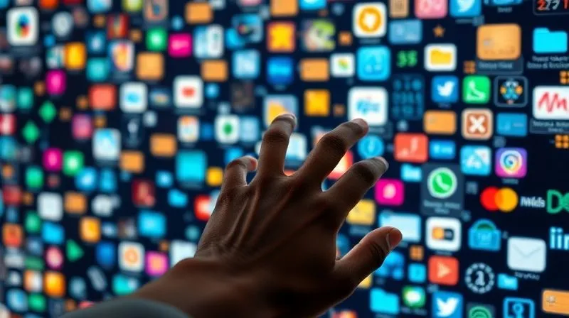 photorealistic, professional photography, 8K, cinematic lighting, sharp focus, depth of field, shot on a high-end DSLR, a chaotic digital interface with numerous overlapping app icons, subscription notifications, and credit card symbols, visually representing financial overwhelm and lack of control over digital spending, a frustrated hand reaching for a screen.