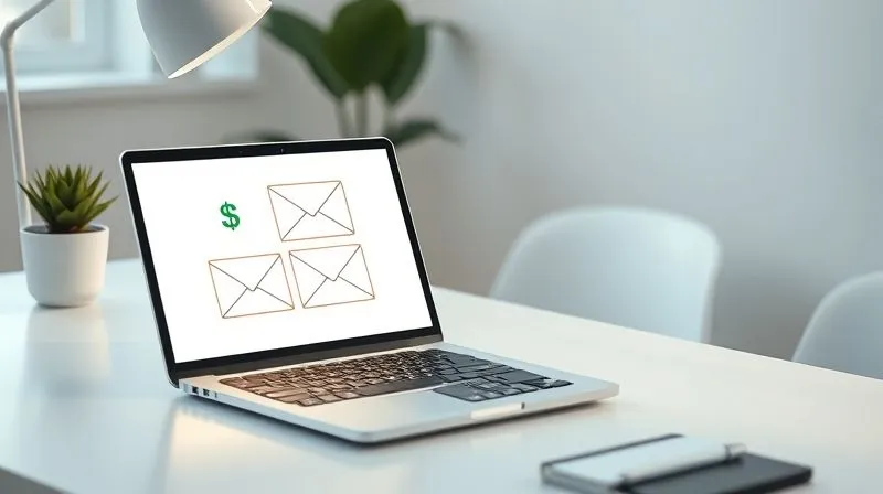 photorealistic, professional photography, 8K, cinematic lighting, sharp focus, depth of field, shot on a high-end DSLR, a clean, minimalist desk with a laptop open to a digital budgeting interface, showing clear virtual 'envelopes' or 'buckets' with digital currency flowing into them, representing organized financial categories, a sense of order and digital control, soft, inviting light.