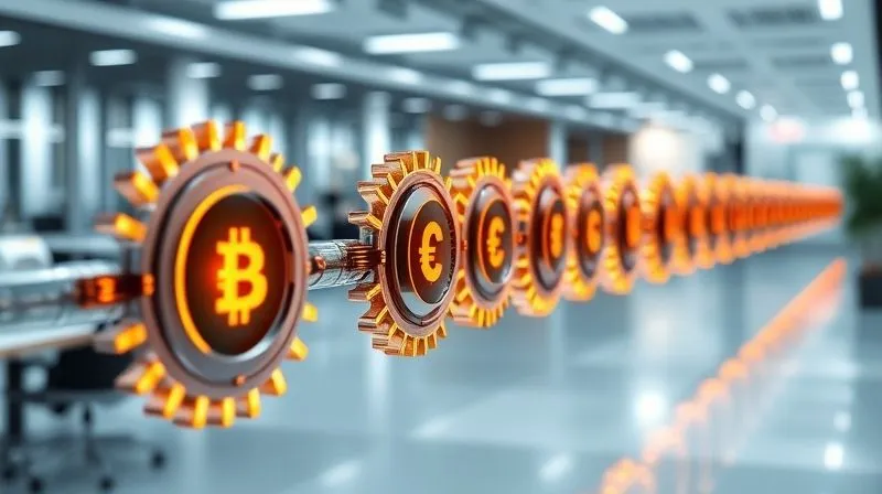 A photorealistic, professional photography, 8K, cinematic lighting, sharp focus, depth of field, shot on a high-end DSLR. A dynamic visual metaphor of a streamlined data pipeline, with digital currency symbols flowing smoothly from left to right, passing through interconnected gears labeled 'Payment Gateway', 'Accounting Software', 'Bank Ledger', and 'ERP', all glowing with efficiency and precision. The background is a modern, clean office environment, symbolizing organized operations.