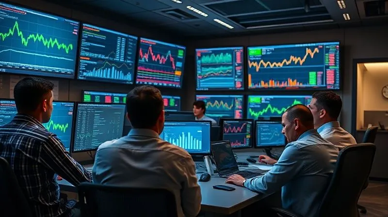 A photorealistic, professional photography, 8K, cinematic lighting, sharp focus, depth of field, shot on a high-end DSLR of a secure, modern control room with multiple screens displaying real-time financial data streams and anomaly alerts, with a diverse team of financial analysts and data scientists collaborating intently, symbolizing the synergy of human expertise and advanced technology.