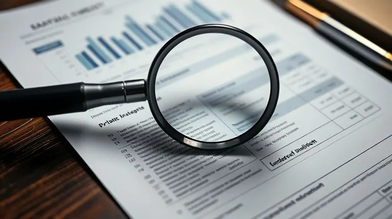 A photorealistic, professional photography, 8K, cinematic lighting, sharp focus, depth of field, shot on a high-end DSLR of a detailed legal document with a magnifying glass on top, overlaid with subtle digital financial charts, symbolizing forensic due diligence in distressed real estate.