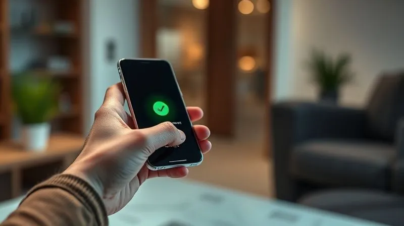 A photorealistic, professional photography, 8K, cinematic lighting, sharp focus, depth of field, shot on a high-end DSLR, of a person's hands holding a smartphone, successfully completing a multi-factor authentication (MFA) step. A glowing green checkmark or a secure lock icon is visible on the phone screen, indicating successful verification. The background is a slightly blurred, modern office or home setting, symbolizing digital security.