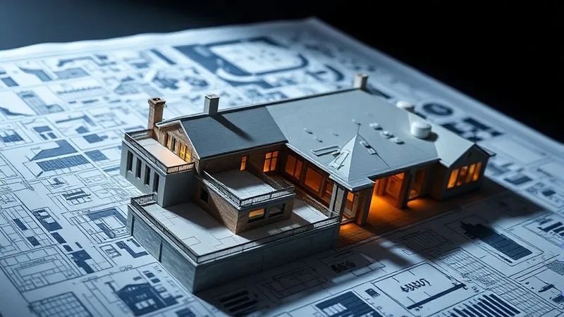A photorealistic, professional photography, 8K image of a detailed blueprint or architectural drawing for a grand, multi-generational estate, overlaid with subtle financial symbols and glowing lines indicating strategic pathways. Cinematic lighting casts intricate shadows, sharp focus on the complex design, depth of field blurring the background, shot on a high-end DSLR.