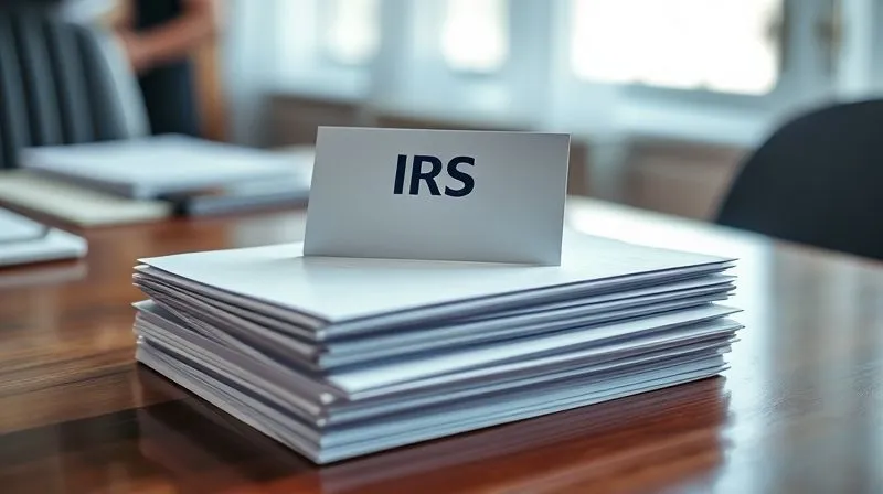 A close-up, photorealistic image of a stack of official-looking, blurred government envelopes on a polished wooden desk, with a single, crisp IRS notice CP2000 in sharp focus on top, cinematic lighting emphasizing its importance, 8K, depth of field.