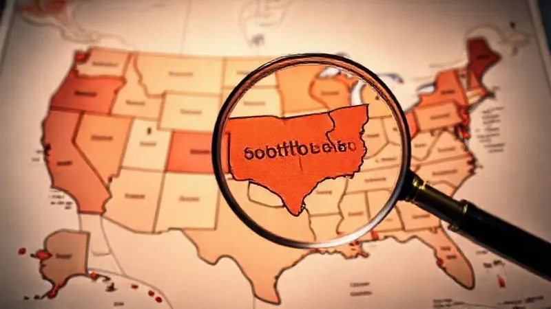 Photorealistic, professional photography, 8K, cinematic lighting, sharp focus, depth of field, shot on a high-end DSLR. A detailed map of the United States, with different states highlighted in varying shades to represent diverse statutes of limitations for debt. A magnifying glass hovers over a specific state, emphasizing the importance of local laws. The image should convey complexity and the need for precision in legal understanding.