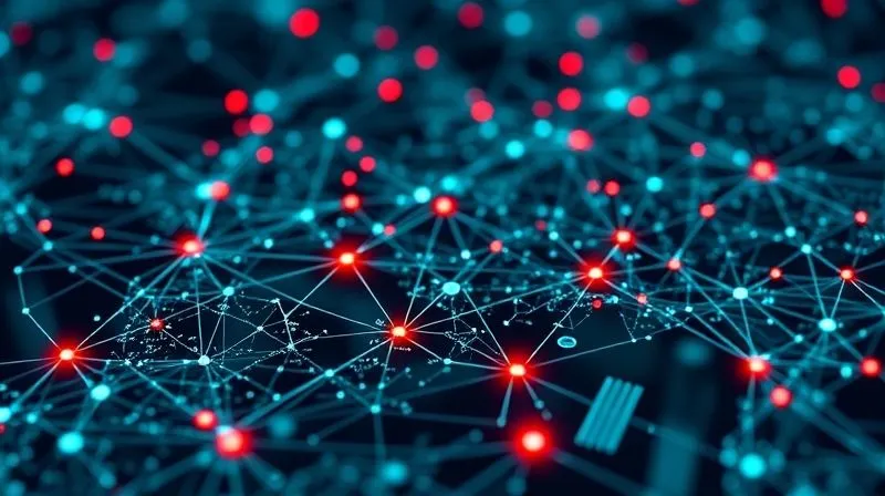A photorealistic intricate digital map showing data pathways and nodes within a financial institution's network, with glowing red indicators highlighting potential vulnerabilities. Professional photography, 8K, cinematic lighting, sharp focus on the map, depth of field blurring the background, shot on a high-end DSLR.