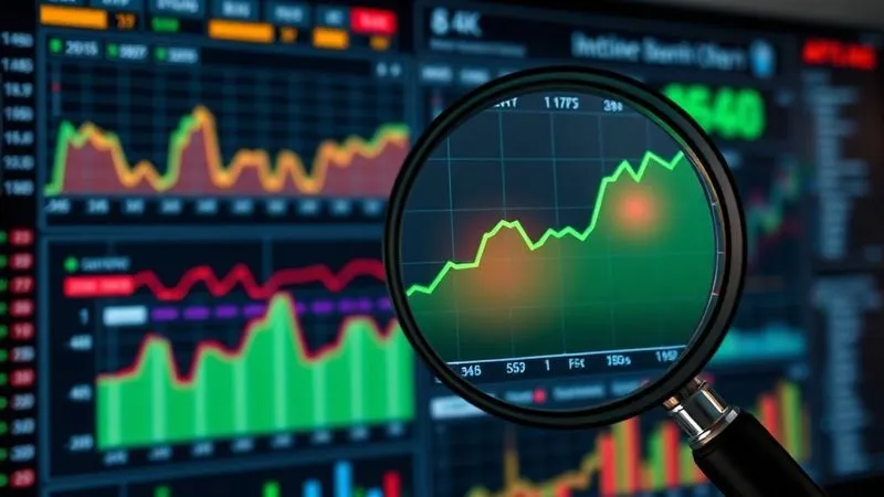 Photorealistic, professional photography, 8K, cinematic lighting, sharp focus, depth of field, shot on a high-end DSLR. A complex data dashboard with various charts and graphs, but one prominent green chart has a subtle, almost invisible, red overlay indicating a discrepancy or hidden issue. A magnifying glass is hovering over it, highlighting the need for closer inspection.