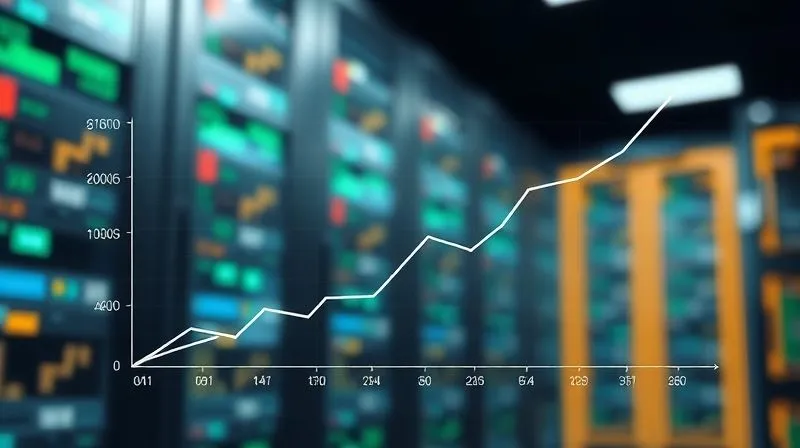 Photorealistic, professional photography, 8K, cinematic lighting, sharp focus, depth of field. A complex financial graph showing two lines, one steeply ascending (growth) and another, slightly less steep but consistently positive (profit margin), with both lines ideally converging or maintaining a healthy distance. The background is a blurred, modern data center, symbolizing complex financial analysis.