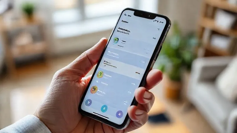A photorealistic image of a smartphone displaying a modern budgeting app interface, showing categories like 'Groceries,' 'Dining Out,' 'Entertainment,' with progress bars and remaining funds. The phone is held in a professional's hand, with a blurred background of a cozy home office. Cinematic lighting, sharp focus on the phone screen, depth of field blurring the background, 8K hyper-detailed, professional photography.