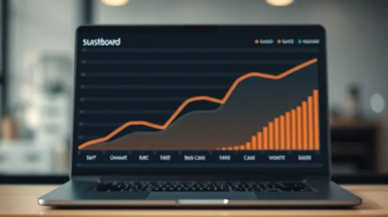 A photorealistic image of a financial dashboard displaying three distinct growth curves: one steep upward (best case), one moderate upward (base case), and one flatter (worst case), with clear labels. The dashboard is modern and professional, illuminated by soft cinematic lighting, sharp focus on the curves, depth of field blurring a laptop in the foreground, 8K hyper-detailed, professional photography, shot on a high-end DSLR.