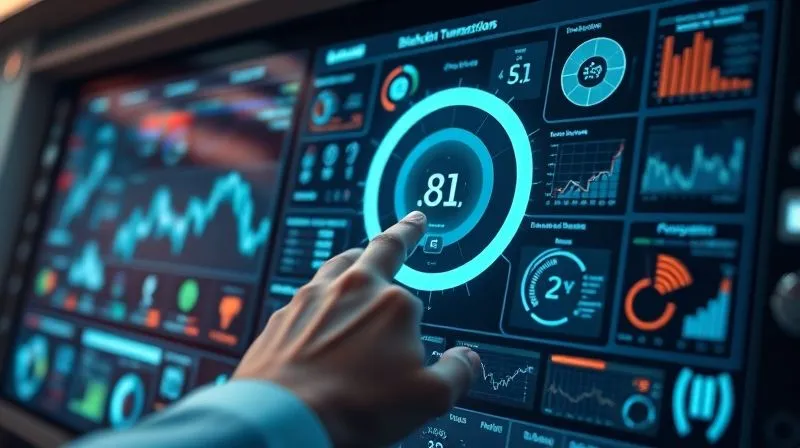 A photorealistic image of a sleek, futuristic control panel with holographic displays showing complex data visualizations: blockchain transaction flows, risk scores, and compliance dashboards. A human hand, in sharp focus, is interacting with a touch screen. Cinematic lighting, depth of field, 8K hyper-detailed, professional photography.