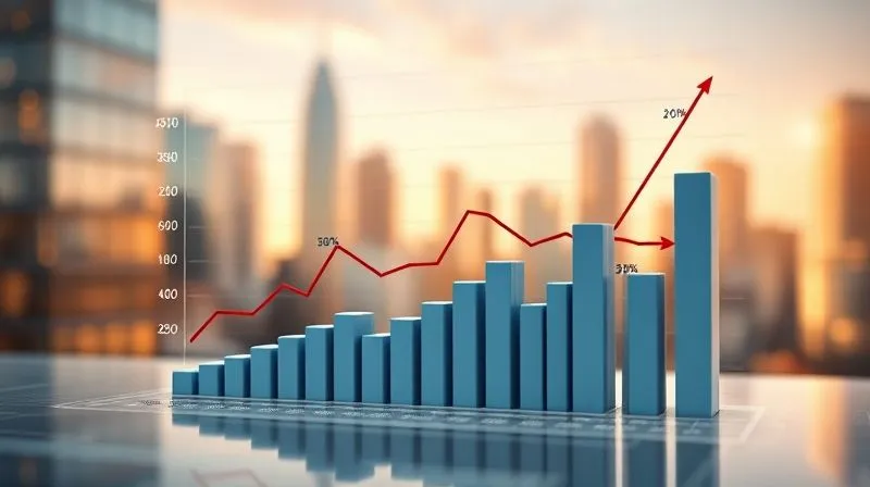 A photorealistic 3D financial graph showing a declining income stream or rising expenses for a commercial property, with various data points and trend lines. The background features a blurred cityscape. Professional photography, 8K, cinematic lighting, sharp focus on the graph, depth of field, shot on a high-end DSLR.