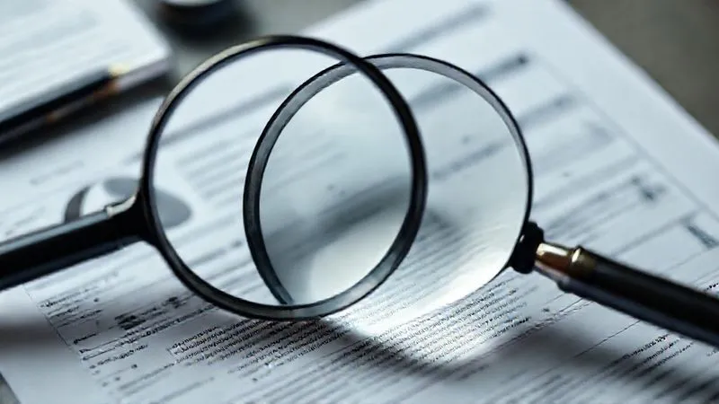 A photorealistic image of a magnifying glass hovering over a complex credit report, with a blurred professional license in the background. The scene is well-lit, emphasizing detail and scrutiny, conveying the weight of the credit errors on professional standing. Shot on a high-end DSLR, 8K hyper-detailed, sharp focus on the credit report, depth of field blurring the license.