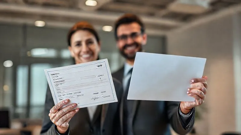 A photorealistic image of a professional, looking confident and relieved, holding a clear, corrected credit report in one hand and a gleaming professional license in the other. A subtle, bright light shines on them, symbolizing success and resolution. The background is a clean, modern office. Cinematic lighting, sharp focus on the professional and documents, depth of field. Shot on a high-end DSLR, 8K hyper-detailed, conveying triumph and peace of mind.