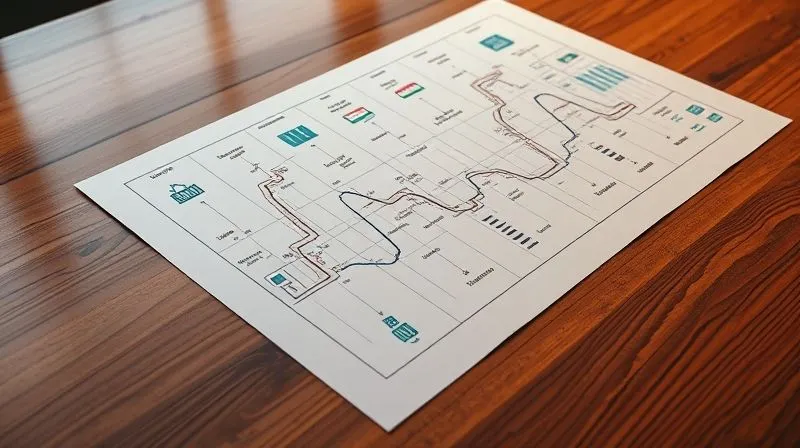 A photorealistic image of a detailed financial roadmap or blueprint unrolling across a polished wooden desk, with various investment symbols and milestones clearly marked, signifying long-term strategic planning and diversification, professional photography, 8K, cinematic lighting, sharp focus, depth of field.