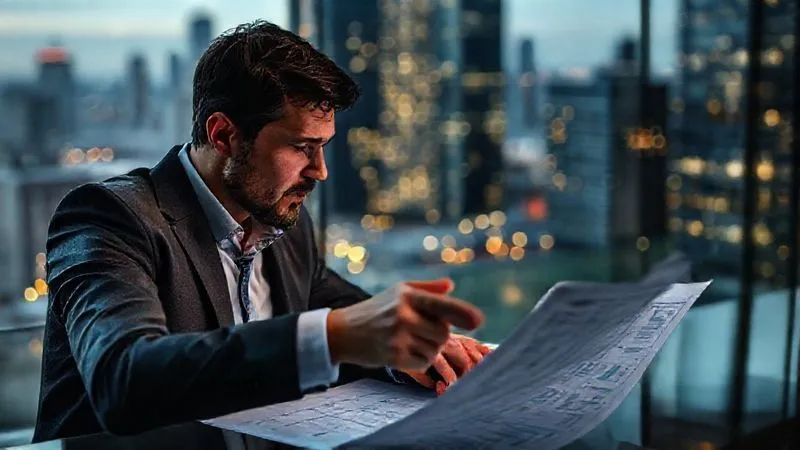 A photorealistic image of a financial advisor and client intently discussing a complex spreadsheet, with a blurred cityscape in the background, professional photography, 8K, cinematic lighting, sharp focus, depth of field, shot on a high-end DSLR.