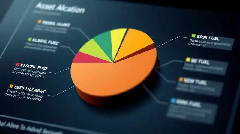 A photorealistic infographic showing a pie chart representing a portfolio's asset allocation, with a clearly labeled slice indicating fossil fuel investments, sharp focus, depth of field, 8K.