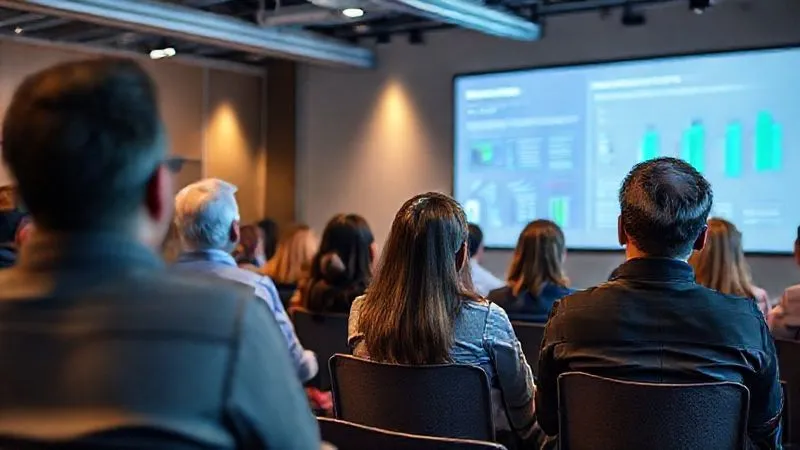 Photorealistic, professional photography, 8K, cinematic lighting, sharp focus, depth of field, shot on a high-end DSLR. A diverse group of employees attending a modern, well-lit seminar, intently listening to a speaker explaining the benefits of Health Savings Accounts (HSAs) with clear, understandable graphics on a large screen behind them, embodying financial literacy and empowerment.
