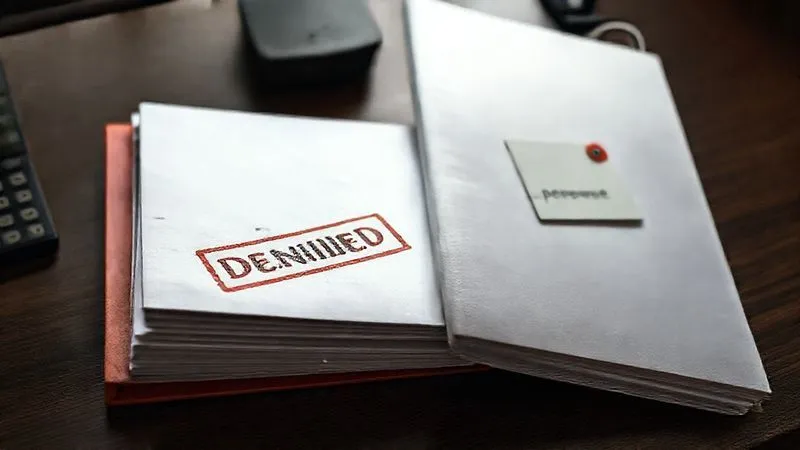 A photorealistic image depicting two different loan application folders on a desk. One folder is open with a 'Denied' stamp, looking slightly disheveled, while the other is closed, pristine, with a 'Approved' tag peeking out. Subtle cinematic lighting highlights the contrast, suggesting unfair bias. 8K, sharp focus on the folders, depth of field, professional photography, shot on a high-end DSLR.
