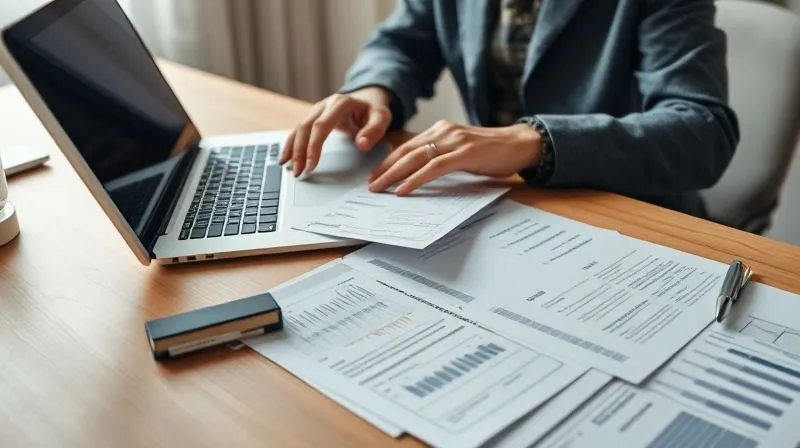A photorealistic image of a person meticulously organizing digital files and physical documents related to financial transactions, on a tidy desk with a laptop, representing careful record-keeping and financial literacy, soft ambient light, sharp focus, depth of field, 8K hyper-detailed, shot on a high-end DSLR.