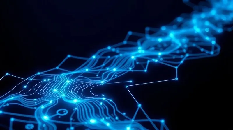 A photorealistic image of a seamless, flowing river of data, represented by glowing blue lines connecting various digital financial icons (bank, payment gateway, ERP). The river flows smoothly without interruptions. Professional photography, 8K, cinematic lighting, sharp focus on the data flow, depth of field. A sense of fluidity and continuous movement.