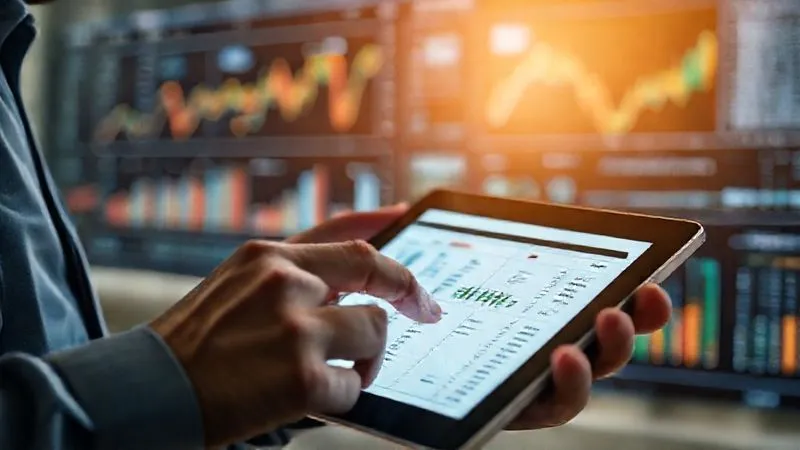 A photorealistic, professional photography, 8K image of a person meticulously reviewing a digital ledger on a tablet, with complex charts and data visualizations in the background, symbolizing proactive due diligence and risk assessment in the financial sector. Cinematic lighting, sharp focus on the tablet screen, depth of field blurring the background, shot on a high-end DSLR.