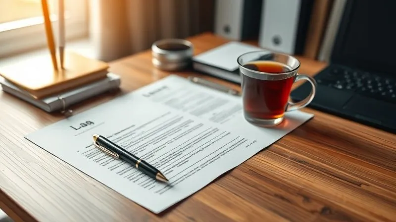 photorealistic, professional photography, 8K, cinematic lighting, sharp focus, depth of field, shot on a high-end DSLR, a neatly organized desk with a few essential legal documents, a pen, and a comforting cup of tea, symbolizing clarity amidst urgency, soft natural light streaming in, representing the initial assessment phase of urgent legacy planning.