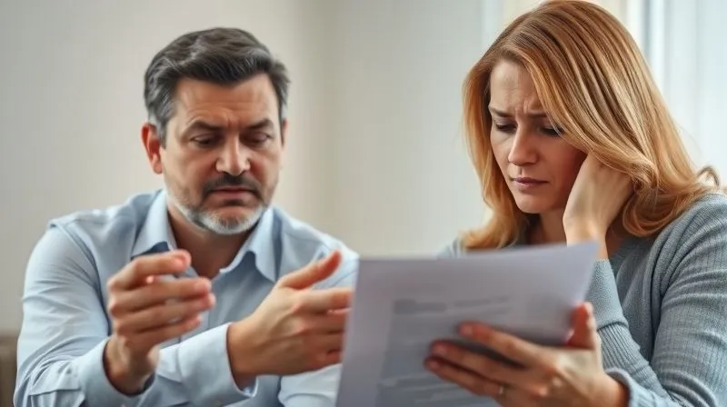 A photorealistic image of a financial advisor gently reassuring a distressed client, who is looking at a blurred mortgage document. The advisor has a calm, confident expression, offering a supportive hand gesture. Soft, warm cinematic lighting, sharp focus on the faces and interaction, depth of field blurring the background, 8K hyper-detailed, professional photography.