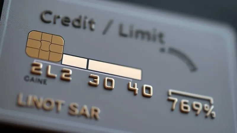 A photorealistic visualization of a credit card with a bar representing credit limit, showing it filled only to about 25-30%, indicating low utilization, with a subtle glow around the healthy portion, professional photography, 8K, cinematic lighting, sharp focus, depth of field.