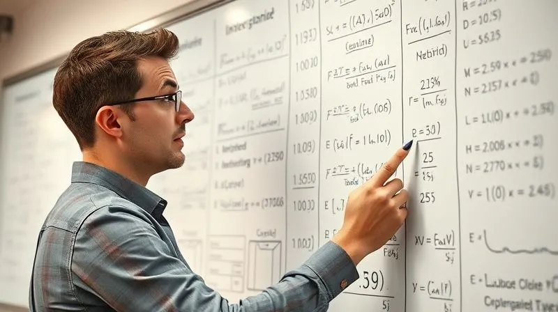 A photorealistic image of a whiteboard filled with complex financial equations and market research data, an entrepreneur thoughtfully analyzing the figures, cinematic lighting, 8K hyper-detailed, sharp focus on the whiteboard, depth of field blurring the background, professional photography, shot on a high-end DSLR.