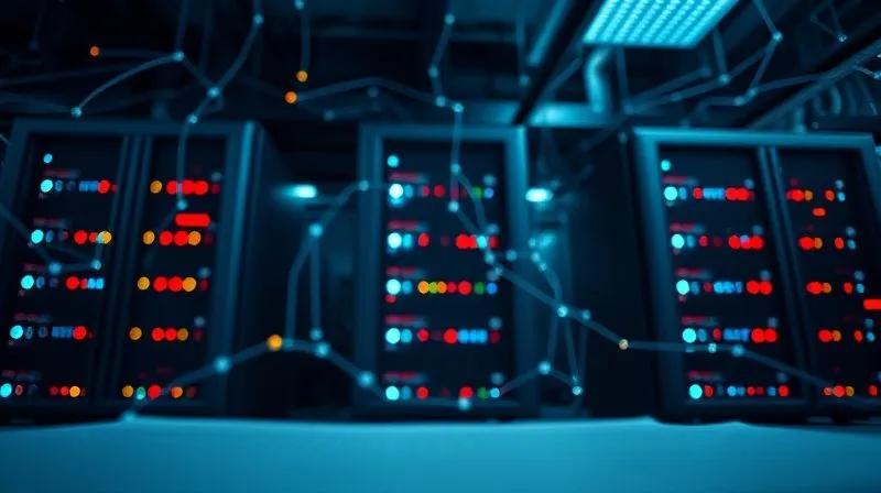 photorealistic, professional photography, 8K, cinematic lighting, sharp focus, depth of field, shot on a high-end DSLR, a complex network of interconnected data lines flowing between three distinct, authoritative-looking server structures, representing the credit bureaus, with blurred financial documents in the foreground.