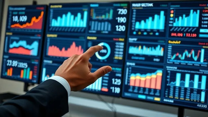 A photorealistic image of a complex financial dashboard displayed on multiple screens in a modern, minimalist office. The screens show various charts and graphs representing operational efficiency metrics, cost breakdowns, and real-time cash flow. A focused, professional hand is interacting with a touchscreen, highlighting a specific data point. Cinematic lighting, sharp focus on the dashboard, depth of field, 8K hyper-detailed, professional photography.