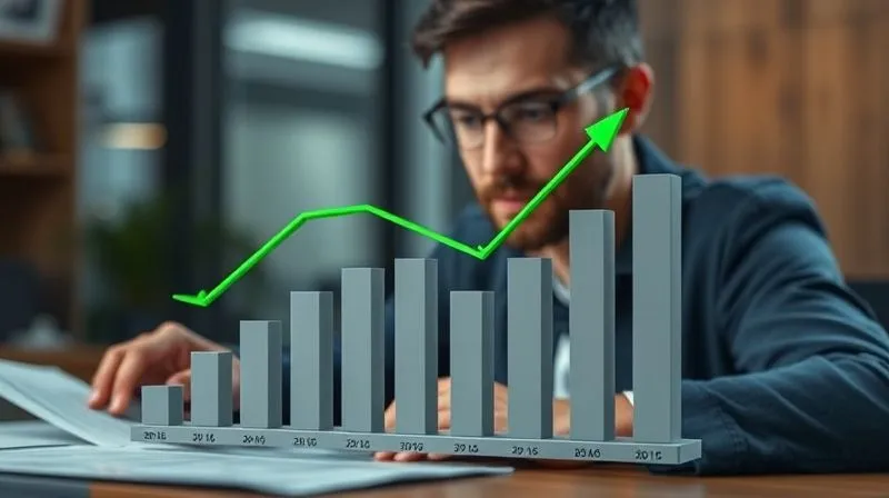 A photorealistic 3D bar chart showing a downward trend in 'operational expenses' over quarters, with green arrows pointing up towards 'available cash'. The chart is clean and modern, set against a backdrop of a focused small business owner reviewing financials. Professional photography, 8K, cinematic lighting, sharp focus on the chart, depth of field, shot on a high-end DSLR.