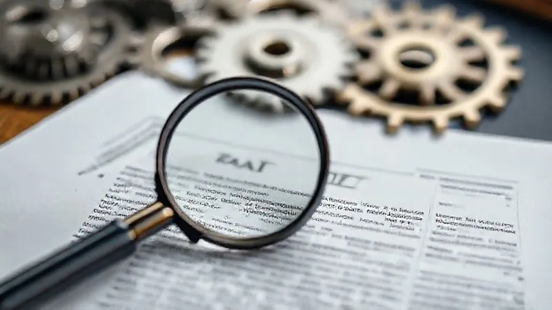 A photorealistic image of a complex legal document with a magnifying glass over a specific paragraph, gears turning in the background, symbolizing the intricate and evolving nature of tax law, cinematic lighting, sharp focus on the document, depth of field blurring the background, 8K hyper-detailed, professional photography, shot on a high-end DSLR.
