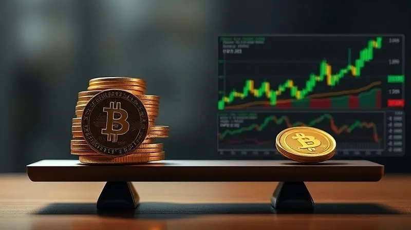 photorealistic, professional photography, 8K, cinematic lighting, sharp focus, depth of field, shot on a high-end DSLR, a digital balance scale perfectly level, with one side showing a pile of stablecoin tokens (e.g., USDC, USDT logos subtly integrated into the design, not text) and the other side showing a complex array of cryptocurrency charts and derivatives contracts, symbolizing a delta-neutral strategy in institutional digital asset management, conveying equilibrium and stability.