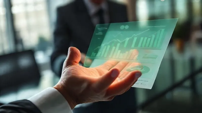 Photorealistic, professional photography, 8K, cinematic lighting, sharp focus, depth of field, shot on a high-end DSLR. A hand placing a clear, transparent data overlay onto a blurred, green-tinted document. The overlay reveals sharp, numerical charts and graphs, bringing clarity to previously obscured information. The background is a modern office setting, emphasizing financial analysis and due diligence.